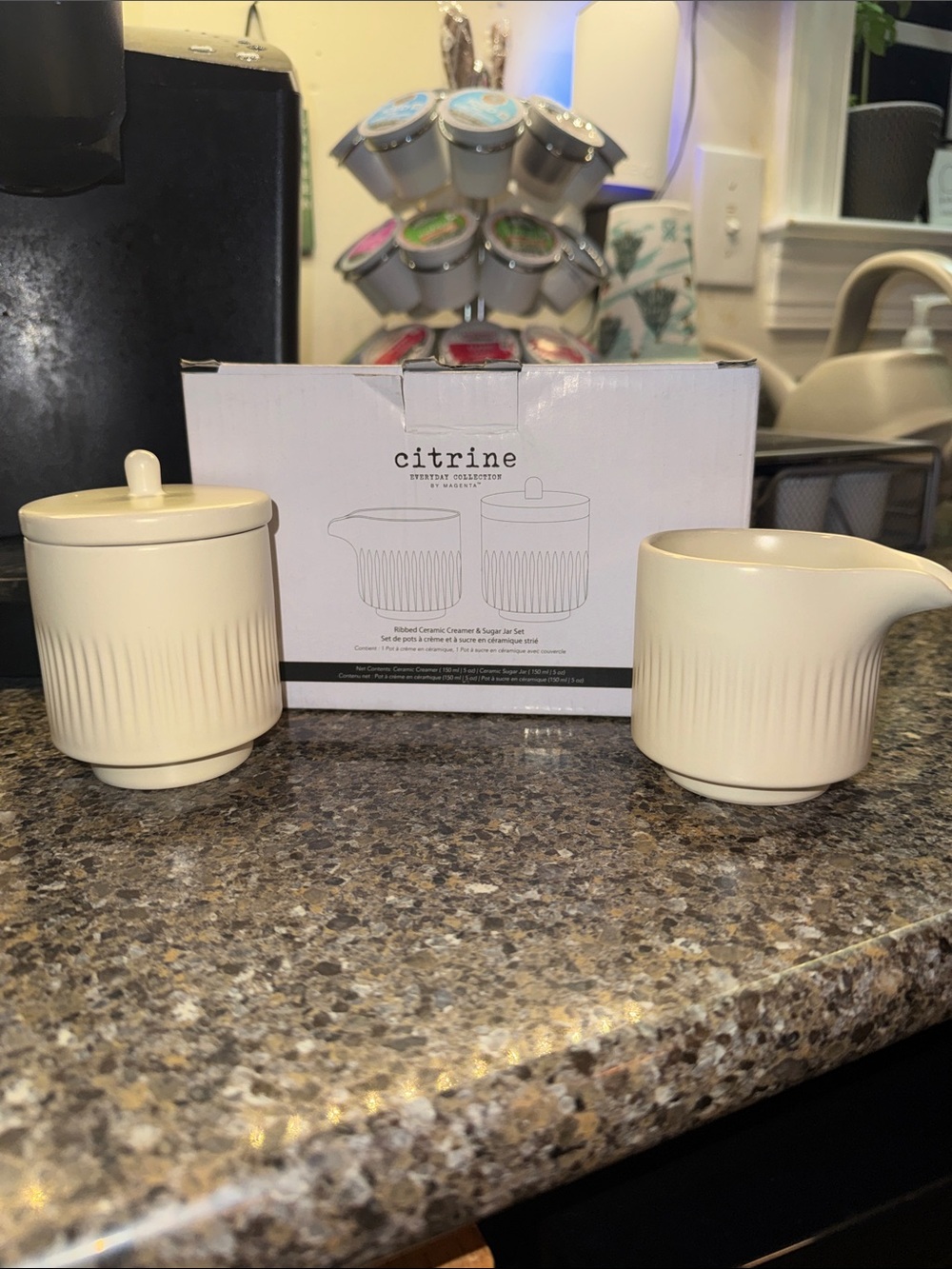 NEW Citrine Ceramic Creamer w/lid and Sugar Jar Set by Magenta - Cream Color